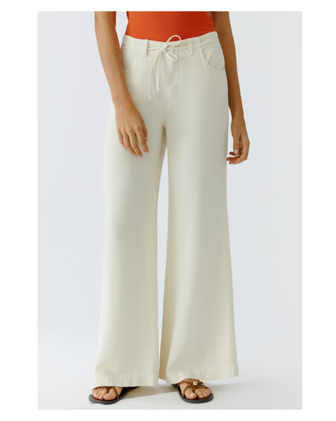 382316 Oui pantalon souple avec lacet à la taille ivoire