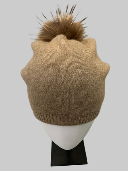 379925 PRENELOVE Evelyn Beanie Tuque avec pompon de fourrure tricot fin