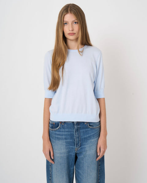 367216 Chandail bleu tricot léger