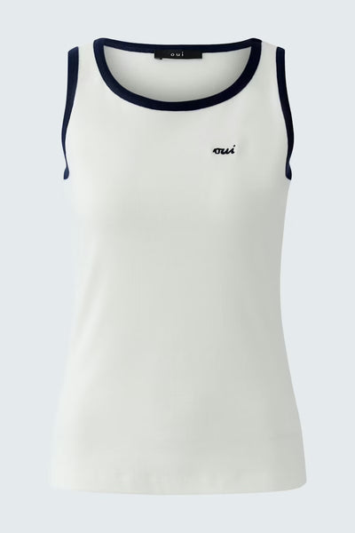382616 Oui camisole blanche à bordure marine