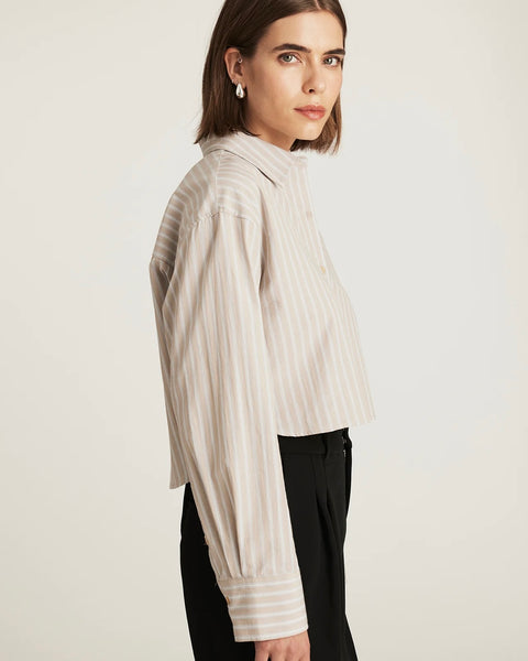 345925 Mavi Chemise courte rayée à manches longues