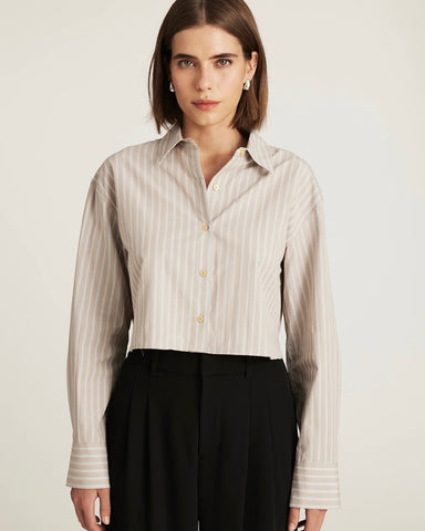 345925 Mavi Chemise courte rayée à manches longues