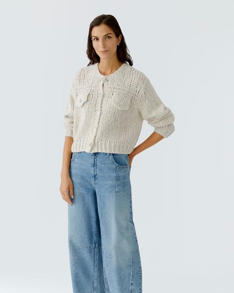 383525 OUI veste grosses mailles beige boutons cristaux