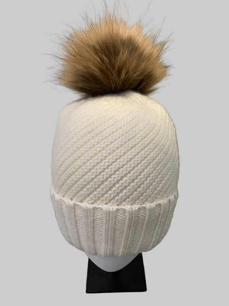 379825 PRENELOVE Laura Toque  tuque avec pompon fourrure tricot avec torsades