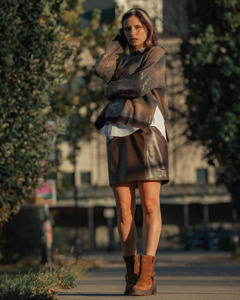 366625 Adrøit Atelier jupe faux cuir Britta brune