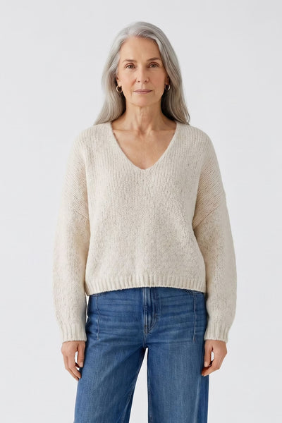 409926 Oui chandail beige en laine et mohair