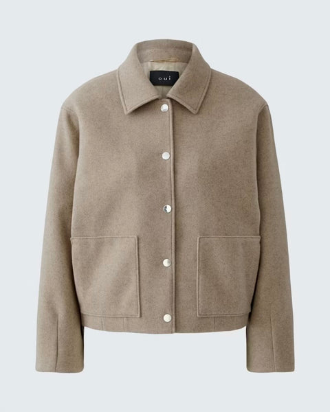 364925 OUI Jacket court  taupe avec poches appliquées