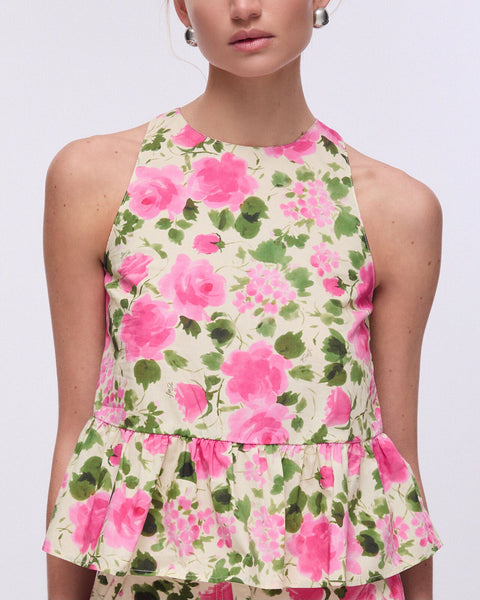 376616 Liu Jo top peplum imprimé de roses