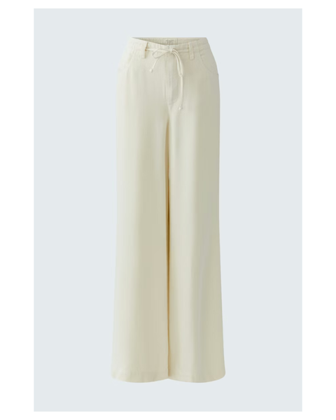 382316 Oui pantalon souple avec lacet à la taille ivoire