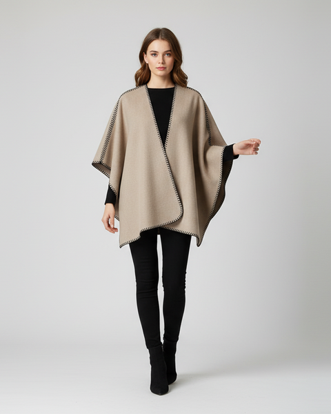 396225 L’Actuel cape beige surpiqûres noires