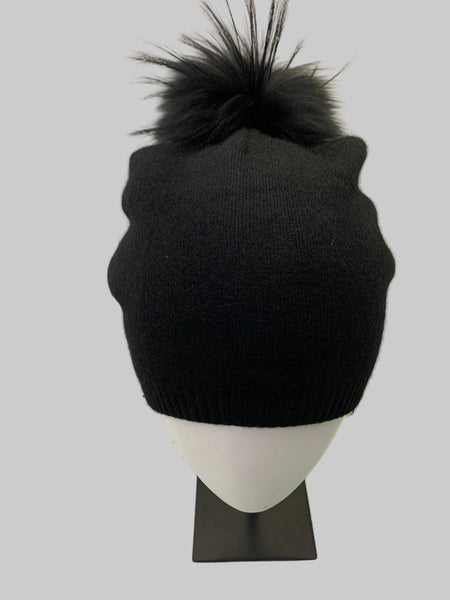 379925 PRENELOVE Evelyn Beanie Tuque avec pompon de fourrure tricot fin