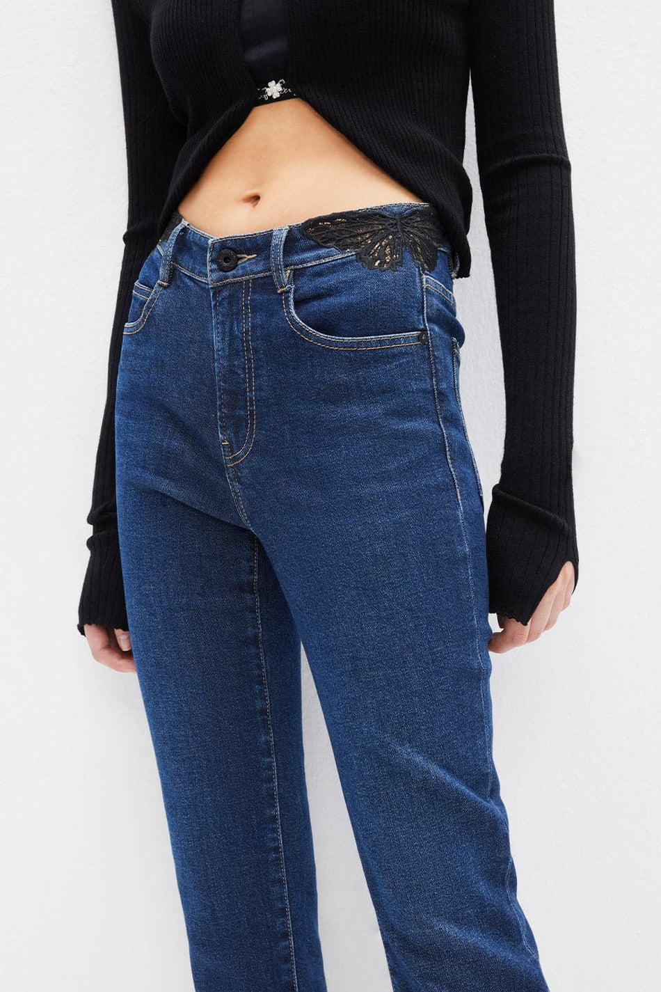617123 Miss Sixty Jean patte large avec dentelle noir à la taille