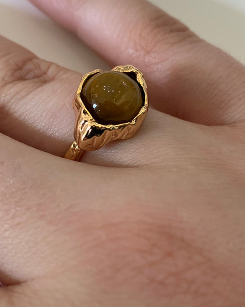 341025 L’Actuel bague ajustable argent 925 plaqué d'or et oeil de tigre