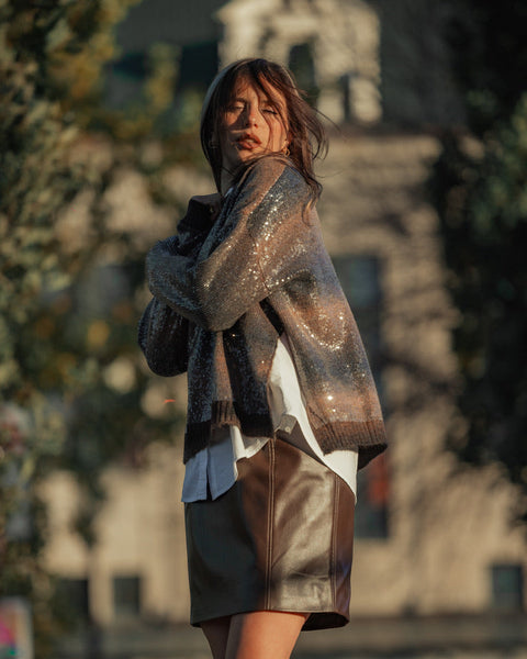 389625 Liu Jo tricot tie-dye brun avec paillettes