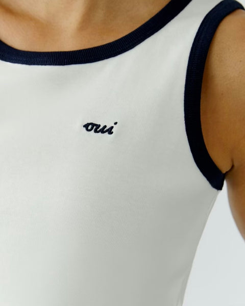 382616 Oui camisole blanche à bordure marine