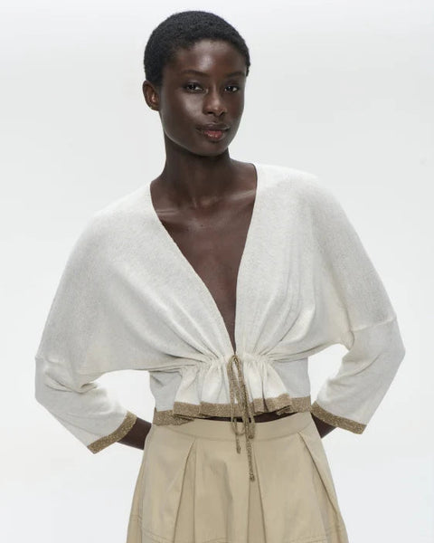 392716 cardigan écru et lurex or