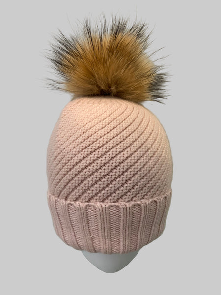379825 PRENELOVE Laura Toque  tuque avec pompon fourrure tricot avec torsades