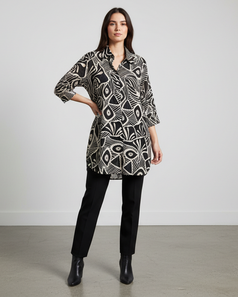 367516 VLT’S tunique imprimé noir et beige