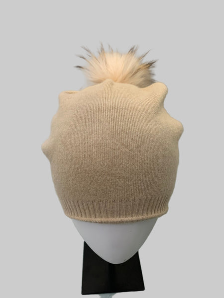 379925 PRENELOVE Evelyn Beanie Tuque avec pompon de fourrure tricot fin