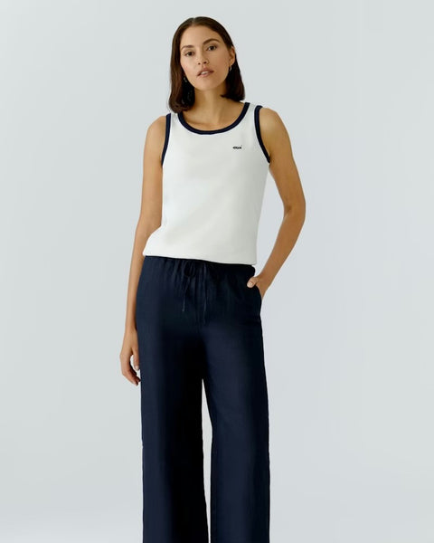 382616 Oui camisole blanche à bordure marine