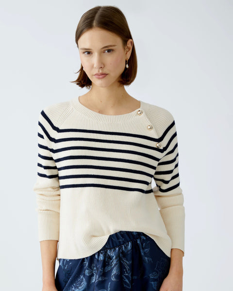 274015 Oui chandail crème et rayé marine