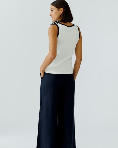 382616 Oui camisole blanche à bordure marine