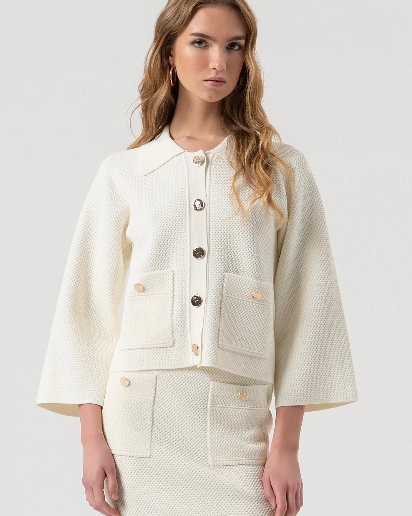 367425 Fracomina cardigan crème col polo