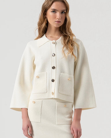 367425 Fracomina cardigan crème col polo