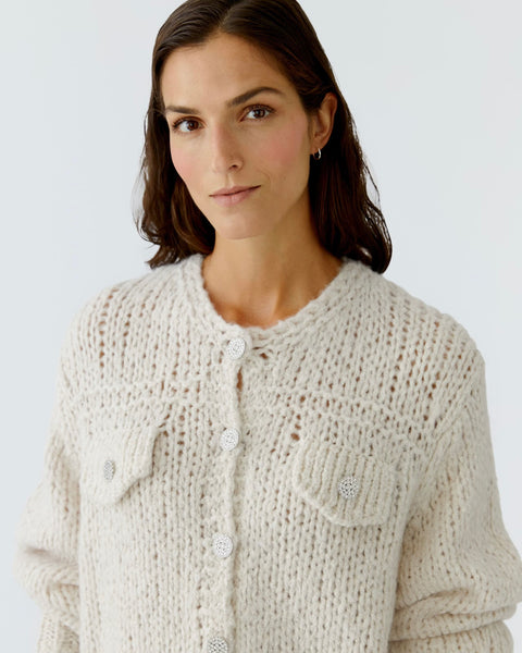 383525 OUI veste grosses mailles beige boutons cristaux