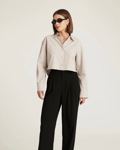 345925 Mavi Chemise courte rayée à manches longues