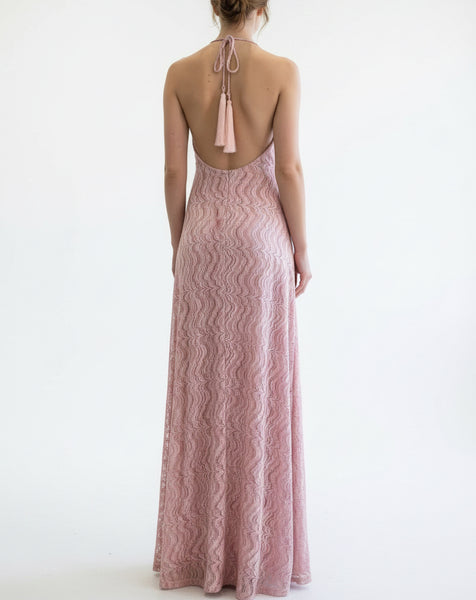 366416 Pho Firenze robe longue licou à chevron rose