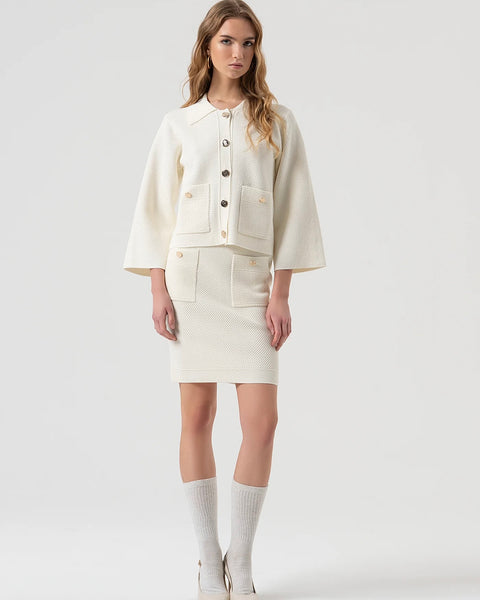 367425 Fracomina cardigan crème col polo