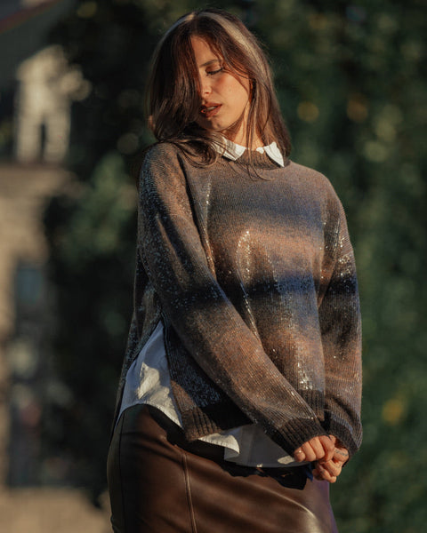389625 Liu Jo tricot tie-dye brun avec paillettes