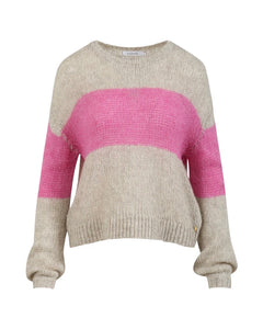 296215 Coster tricot bande de couleur rose