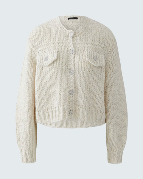 383525 OUI veste grosses mailles beige boutons cristaux