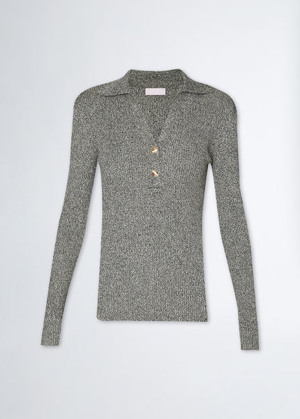 246824 Liu Jo chandail polo côtelé brillant gris