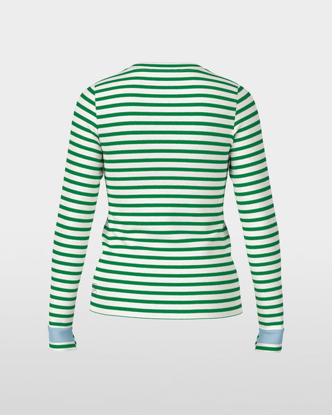 350616 Marccain chandail côtelé rayé blanc et vert