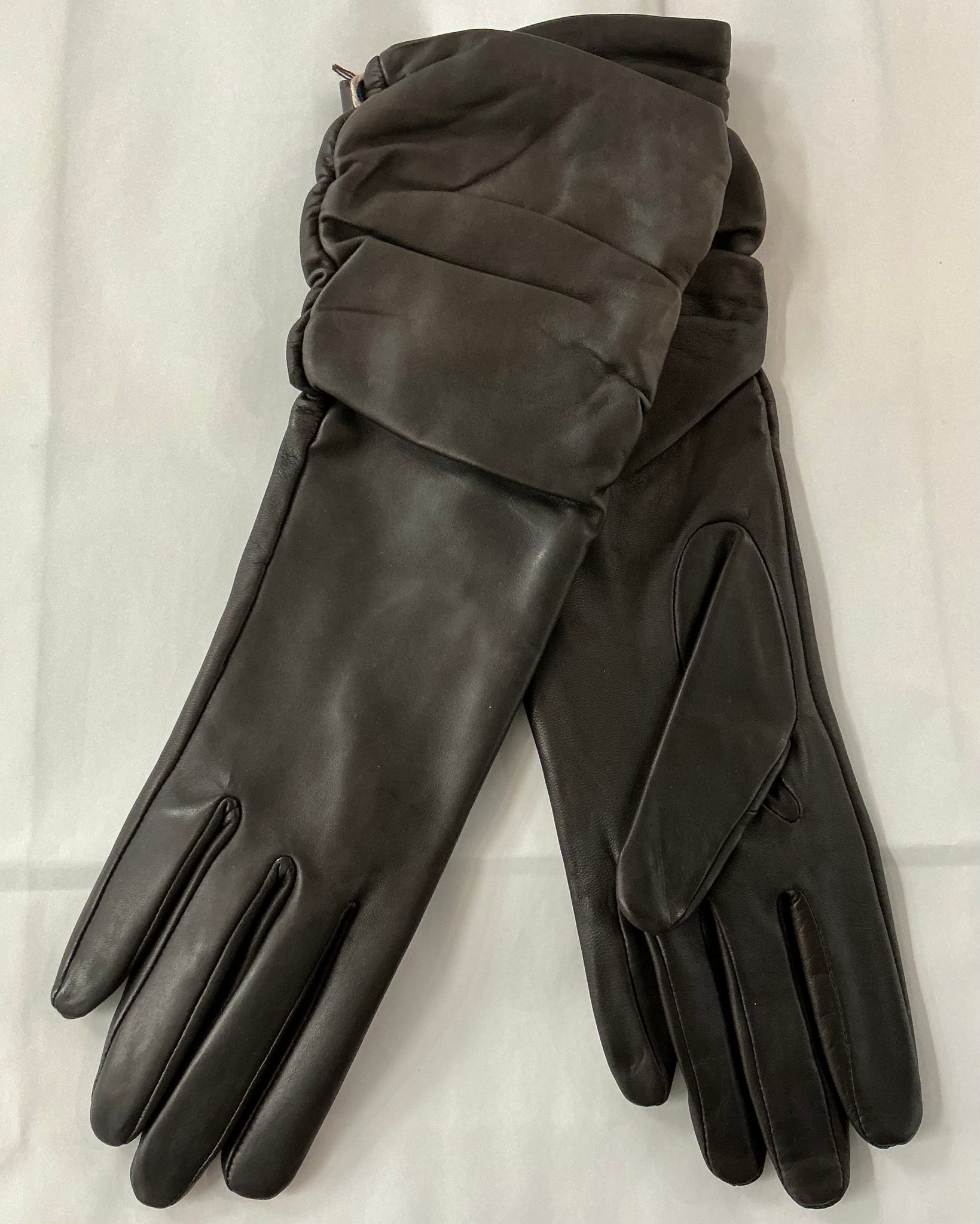 379725 Albee gant mi-long cuir doublé en soie brun