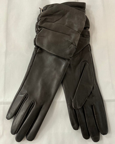 379725 Albee gant mi-long cuir doublé en soie brun