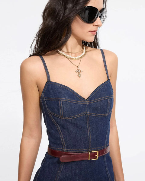 272015 Miss Sixty robe denim/bustier longueur midi