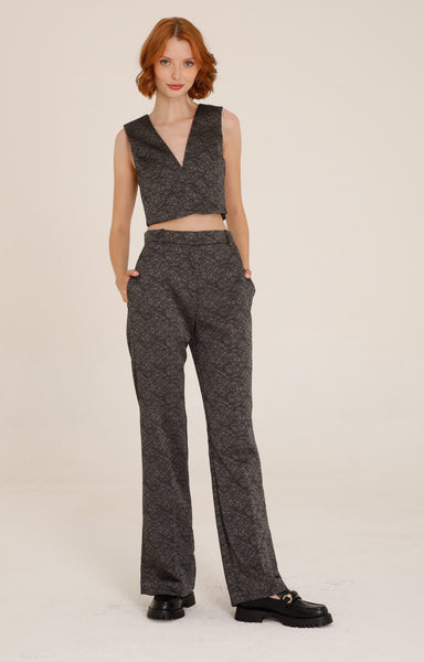 585823 Futur3 pantalon gris imprimé dentelle