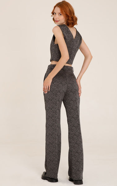 585823 Futur3 pantalon gris imprimé dentelle
