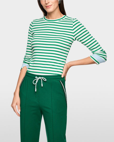 350616 Marccain chandail côtelé rayé blanc et vert