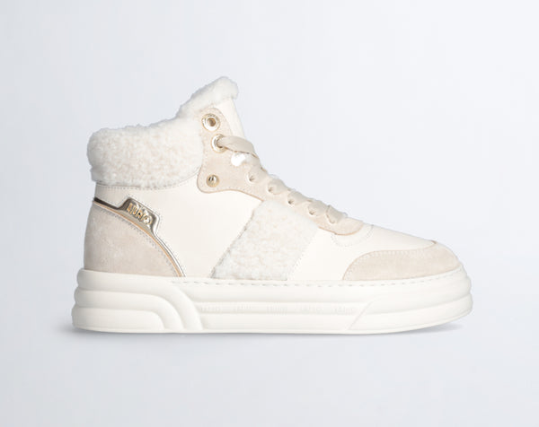 572923  Liu joSneakers montantes en cuir aspect chaud en fausse fourrure.