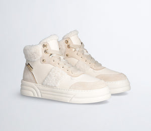 572923  Liu joSneakers montantes en cuir aspect chaud en fausse fourrure.