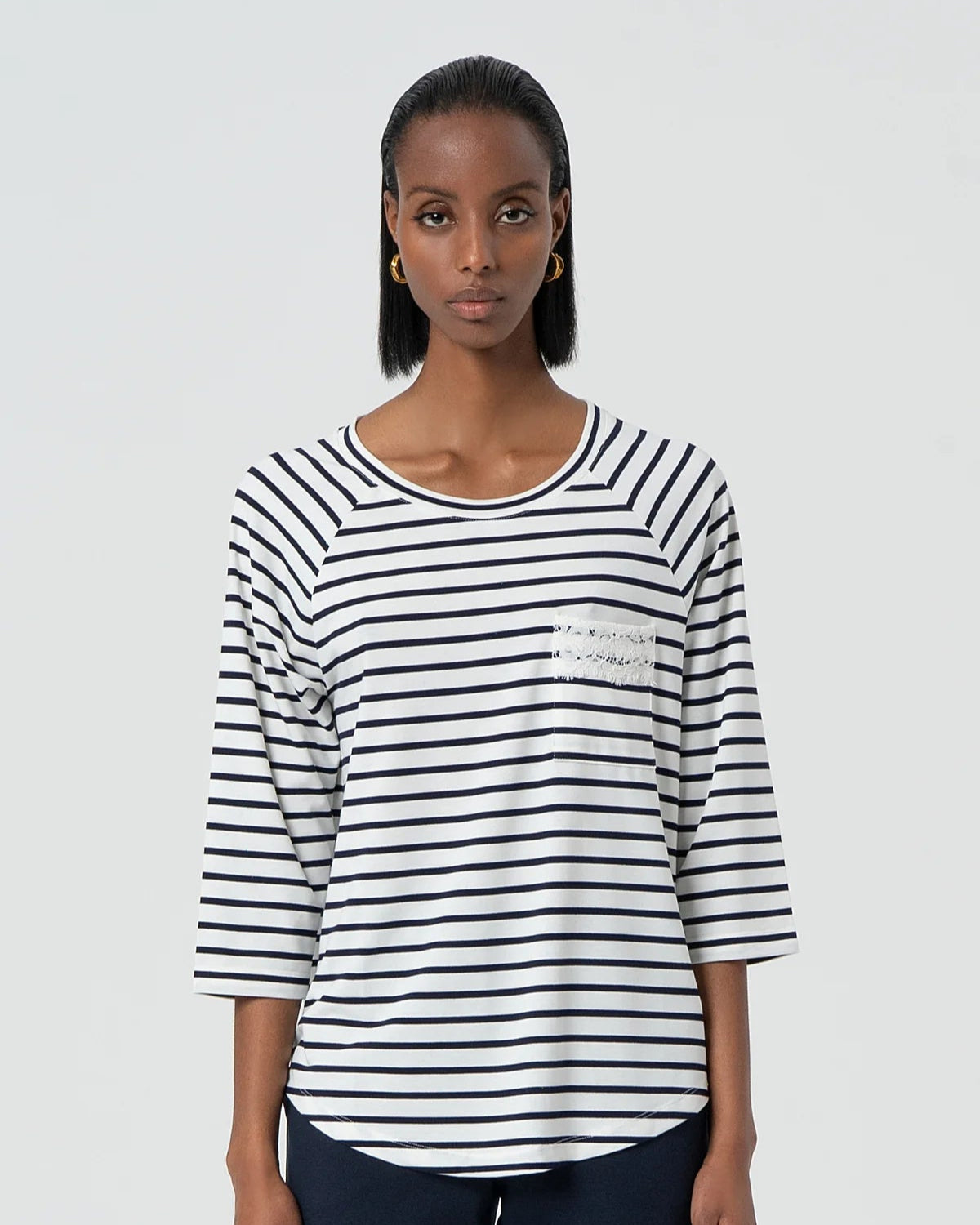 296815 FRACOMINA Chandail crème rayé marine
