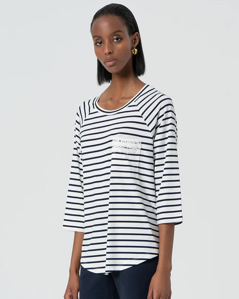 296815 FRACOMINA Chandail crème rayé marine