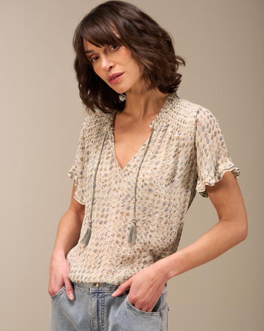 289215 NILE Blouse chiffon imprimé greige