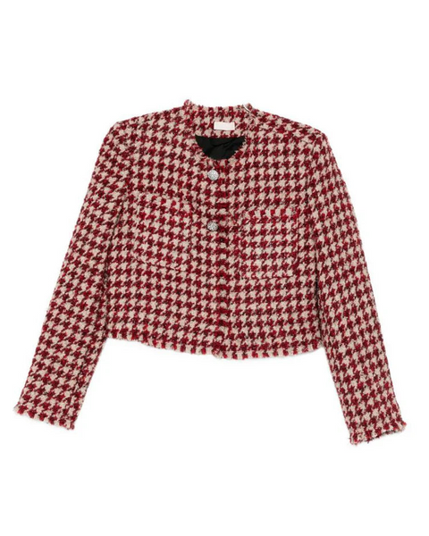 389525 Liujo veston tweed pied de poule rouge