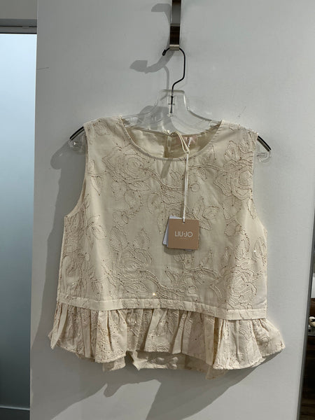 376716 Liu Jo top péplum brodé crème